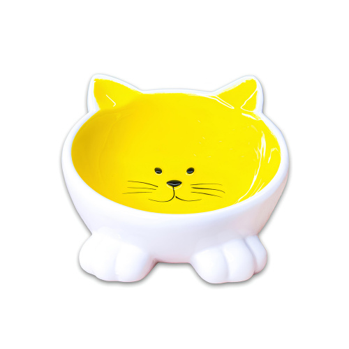 Изображение Миска керамика "Мордочка кошки" на ножках желтая 100мл "Mr.Kranch" от магазина Profzoo фото 2