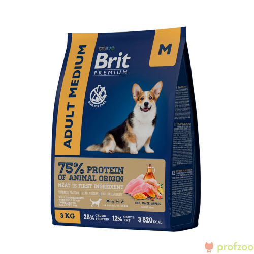 Изображение Brit Premium Dog Adult Medium Курица для средних пород 3кг  от магазина Profzoo