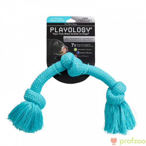 Изображение Playology игр. Жевательный канат Dri-Tech Rope с ароматом арахиса большой голубой для собак от магазина Profzoo