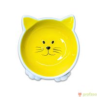 Изображение Миска керамика "Мордочка кошки" на ножках желтая 100мл "Mr.Kranch" от магазина Profzoo
