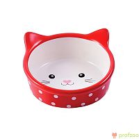 Изображение Миска керамика Мордочка кошки красная в горошек 250мл "Mr.Kranch" от магазина Profzoo