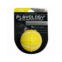 Изображение Playology игр. Жевательный мяч Squeaky Chew Ball 8см с пищалкой с ароматом курицы желтый для собак от магазина Profzoo