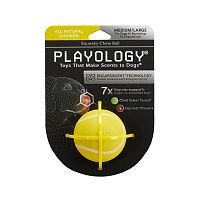 Изображение Playology игр. Жевательный мяч Squeaky Chew Ball 6см с пищалкой с ароматом курицы желтый для собак от магазина Profzoo