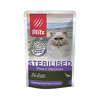 Изображение Blitz Holistic пауч 85г Sterilised Утка с лососем нежные кусочки в соусе для стерилиз.кошек от магазина Profzoo