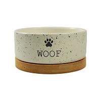 Изображение Миска керамика "Bamboo" WOOF белая на бамбуковой подставке 860мл "Mr.Kranch" от магазина Profzoo