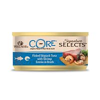 Изображение CORE SIGNATURE SELECTS консервы Тунец+Креветки кусочки в бульоне для кошек 79г от магазина Profzoo