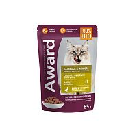 Изображение AWARD Hairball & Indoor пауч 85г Утка кусочки в соусе для выведения шерсти у домашних кошек от магазина Profzoo